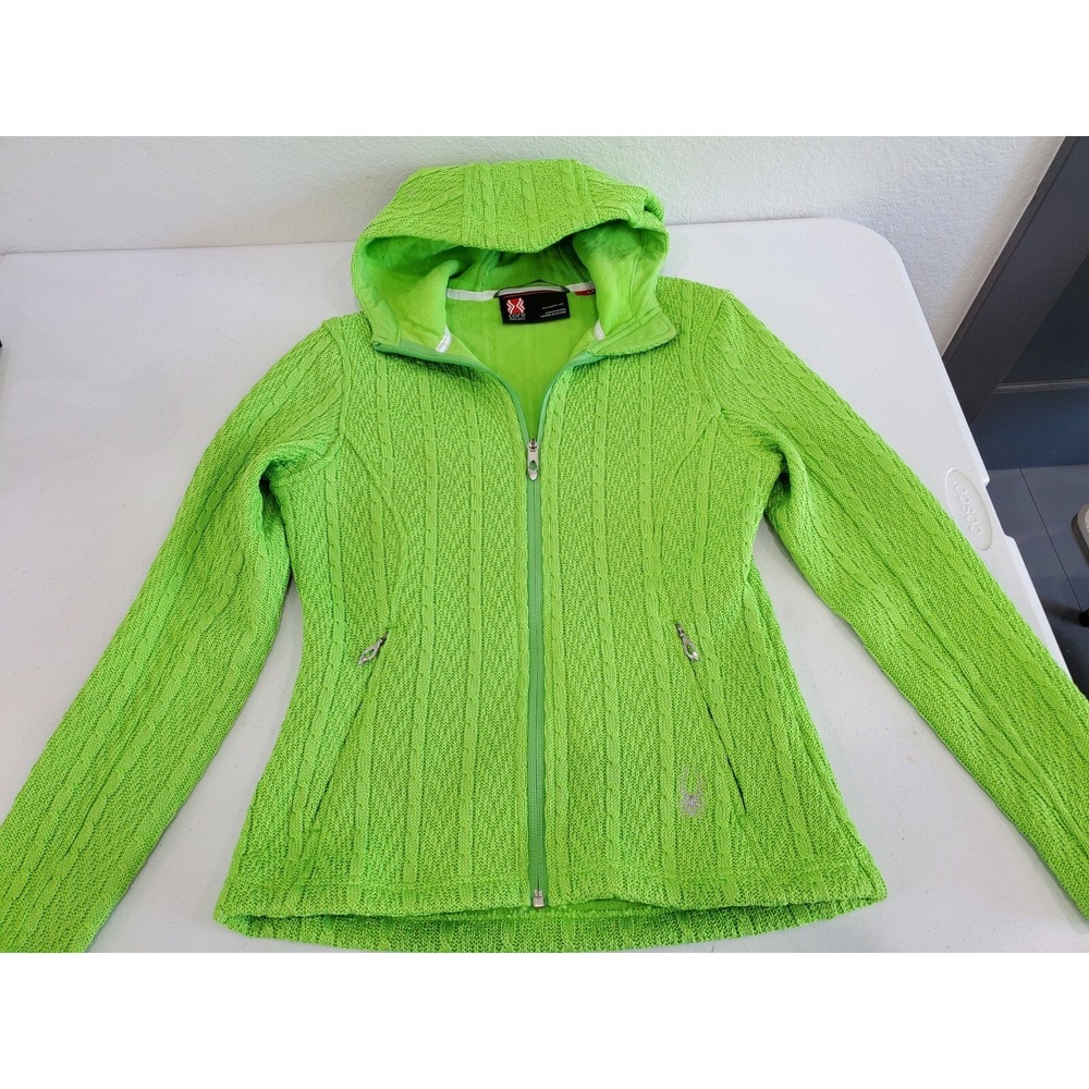 Spyder Core Sweater Jacket Women's Size Small Green Full Zip Pockets Knit fleece